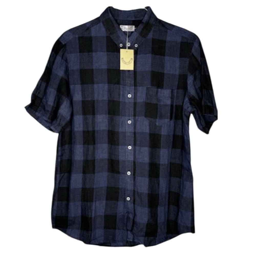 Oxford Lads Men's Plaid Bruno Button‎ Down Shirt Navy Blue Size Medium NWT